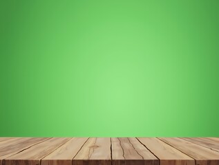 Empty wooden table on green background. Product display design