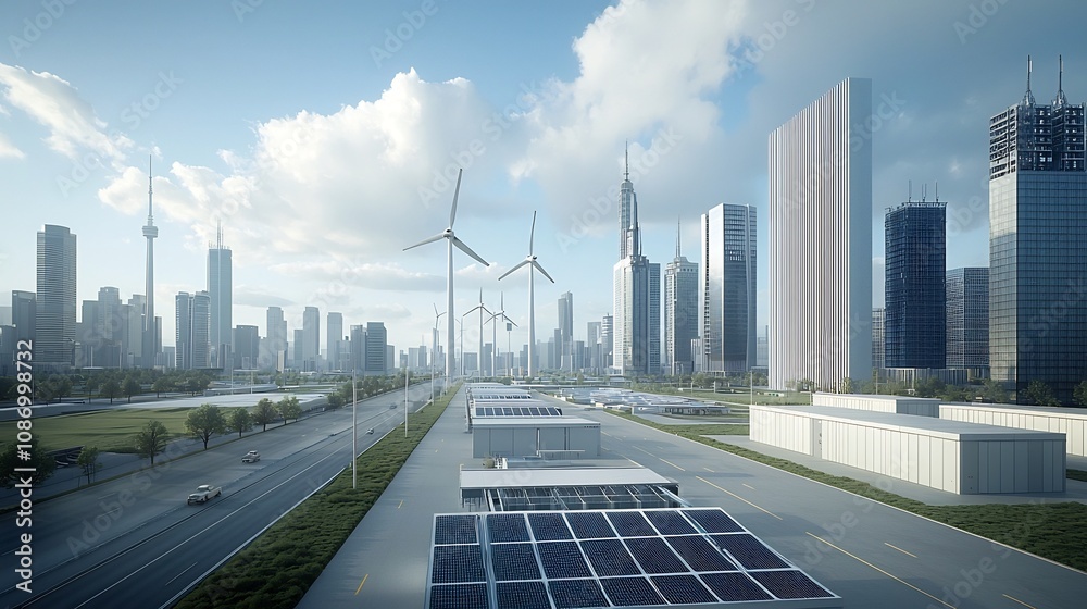 Leinwandbilder Towering high tech metropolis powered by a dynamic smart grid and an array of cutting edge energy storage solutions creating a vision of a sustainable efficient urban landscape