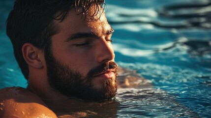 Athlete's Rest: Male Swimmer in Pool
