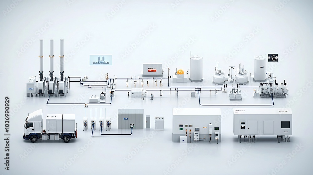 Poster of a futuristic power grid seamlessly connecting various renewable and conventional power plants to 