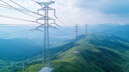 Obraz premium Modernized Energy Network Bridging Renewable and Non Renewable Power Sources with Smart Grid Management for Efficient Sustainable and Intelligent Power Distribution