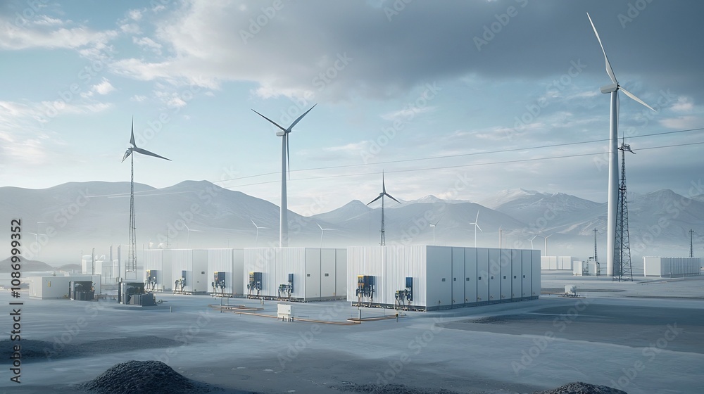 Poster integrated power grid system seamlessly connecting renewable energy sources and industrial zones to 