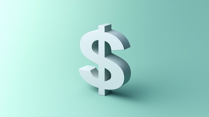 Fototapeta premium Simple dollar sign icon, floating softly on a flat pale green background.
