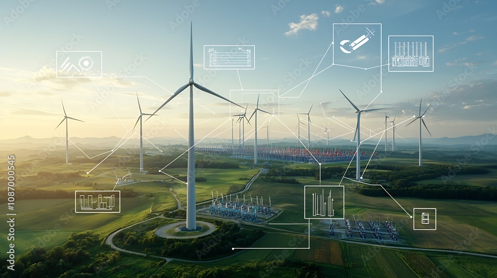 Aufkleber interconnected smart energy grid powering diverse renewable and conventional energy sources for urba