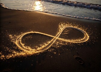 Obraz premium Stunning Silhouette Photography of Golden Micro Particles Forming an Infinite Symbol 8 - Abstract Design, Infinity Concept, Golden Particles, Artistic Representation