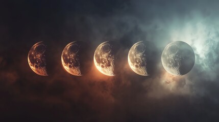 Naklejka premium Moon phases in dramatic night sky