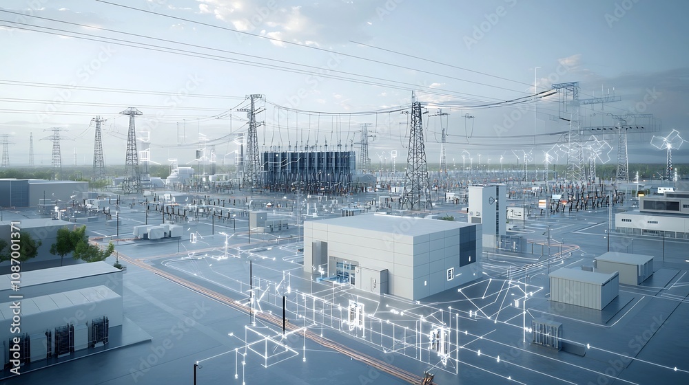 Aufkleber futuristic smart grid management center overseeing the interconnected power sources of wind solar nu