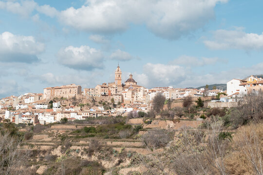 View of the village of Chelva, in Valencia, on top of a mountain