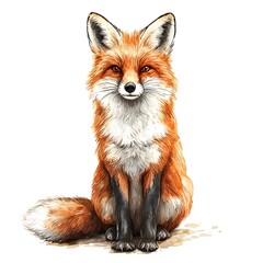 Obraz premium Watercolor Illustration of a Red Fox Sitting, Wildlife Animal Portrait. A detailed, hand-painted style image perfect for nature-themed projects.