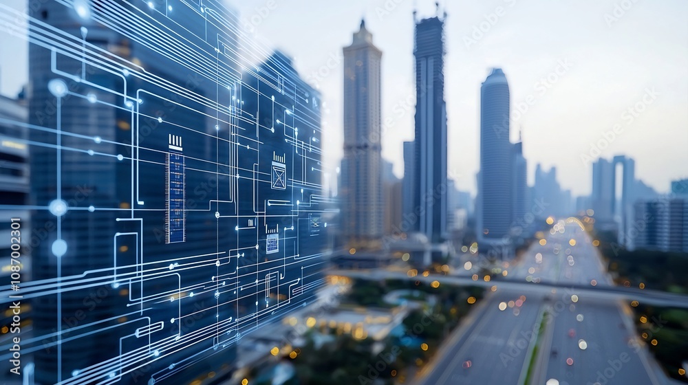 Aufkleber advanced futuristic city powered by smart grid technology with integrated energy storage in skyscrap