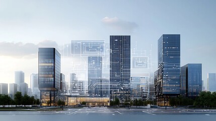 Futuristic smart city with advanced power grid and data network infrastructure featuring energy storage automation and sustainable technology for a connected efficient