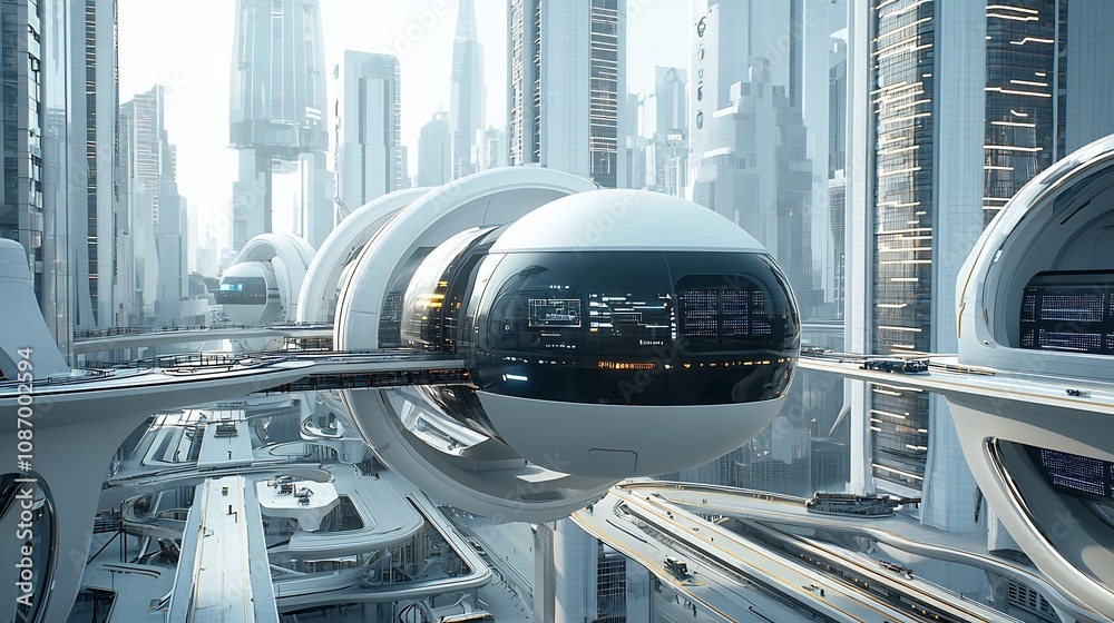 Poster Futuristic cityscape featuring smart grid technology energy storage systems embedded in buildings and a digital network overlay powering a sustainable and efficient urban environment of the future