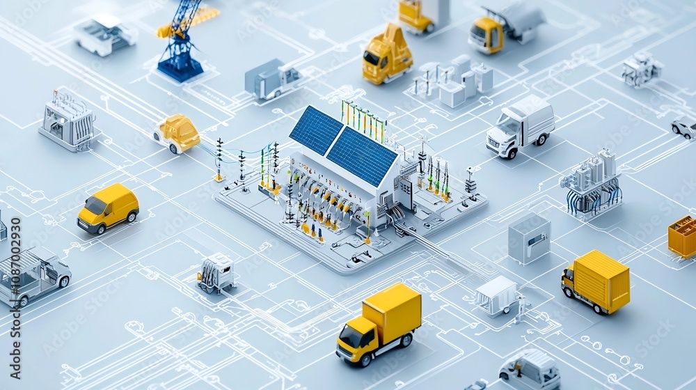 Poster of a centralized management hub overseeing the and optimization of diverse energy sources and consumer sectors within a smart grid network
