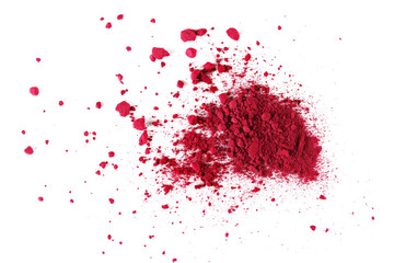 Dried beet root powder scattered isolated on white background, top view