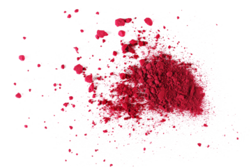Dried beet root powder scattered isolated on white background, top view