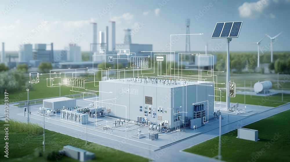 Leinwandbilder modern grid network connecting renewable energy sources to residential commercial and industrial use