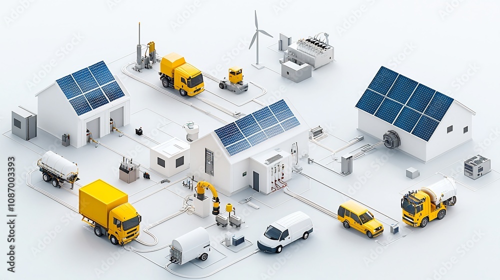Poster of a centralized smart grid control hub that seamlessly integrates solar wind and hydroelectric power efficiently distributes electricity to various consumer sectors