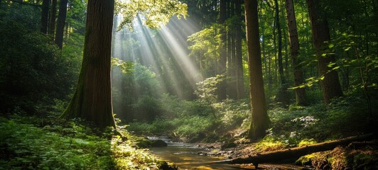 Obraz premium Sunbeams Dancing Through the Enchanted Forest