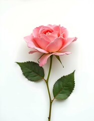 Fototapeta premium Rose Flower with Leaves On White background