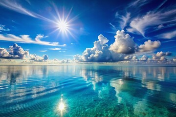 Obraz premium Serene Ocean View with Calm Sparkling Waters Reflecting a Bright Sky for a Peaceful and Tranquil Atmosphere in Surreal Photography