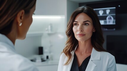 Professional female scientist engaging in a serious conversation with a colleague in a modern laboratory focused on genetics research and discovery