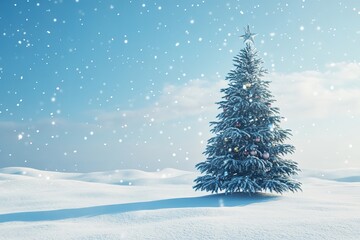 A Christmas tree with toys on a snowy background. This image represents the concept of Christmas and the New Year.