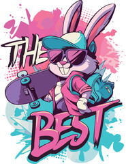 Printcartoon, rabbit, bunny, illustration, animal, vector, easter, art, fun, cute, funny, drawing, happy, character, music, design, graffiti, christmas, painting，cartoon, illustration, vector, graffit
