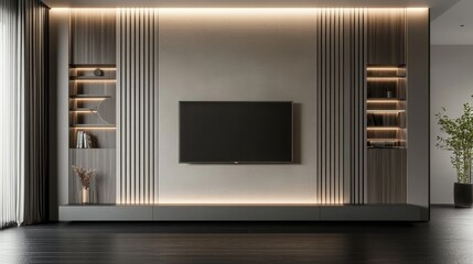 Obraz premium Minimalist Living Room with Modern TV Unit