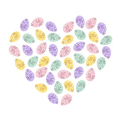 Patterned Easter eggs heart shape. Greeting or cards decorative Design element or background texture