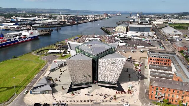 Bird's-eye view of Titanic Belfast Museum, Northern Ireland, UK