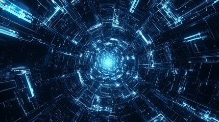 Obraz premium Futuristic abstract background with layered hexagonal patterns in electric blue tones, 8k, high detail