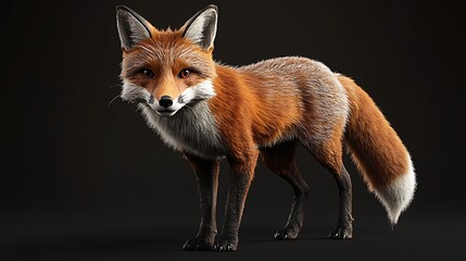 Fototapeta premium Red Fox: A Striking 3D Render of a Majestic Animal against a Black Background