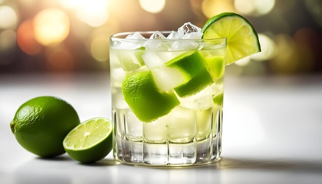 Caipirinha - National Cocktail of Brazil Made with Cachaca, Sugar and Lime. Isolated on White Background
