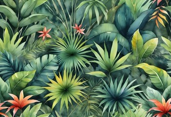 Fototapeta premium Painting of a jungle landscape. Watercolor.