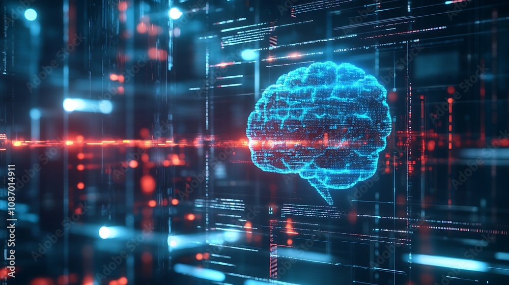 Poster digital brain: abstract representation of artificial intelligence and data processing