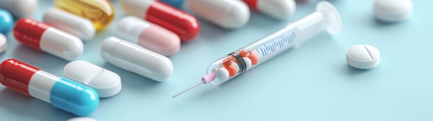 Healthcare symbols, prescription icons, medical drug illustrations, pharmacy elements, nurse and antibiotic capsules, syringe for vaccination, medicine and cure graphics