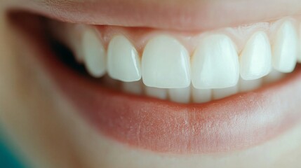 Close-up of healthy teeth, showcasing gleaming enamel, well-aligned surfaces, and vibrant gums, emphasizing dental hygiene and care in a striking visual presentation.