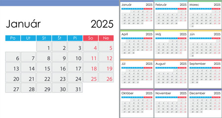 Calendar 2025 on Slovak language, week start on Monday