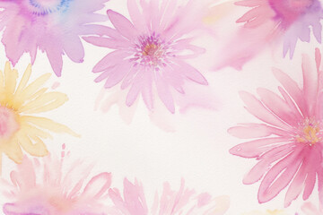 Obraz premium A watercolor painting of a floral pattern with pink, purple, and yellow flowers