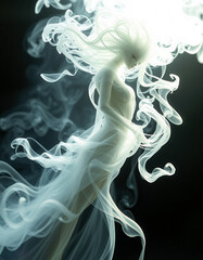 Fototapeta premium Abstract white smoke like figure of a woman on a black background