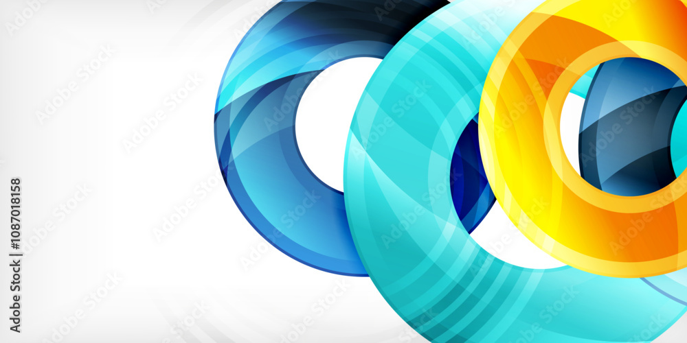 Poster bright colorful circles with light effects. abstract background