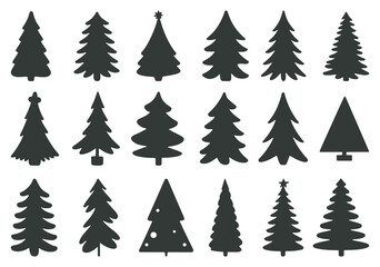 A collection of Christmas tree silhouettes. isolated vector on white background.