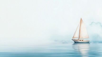 Sailing Boat in Watercolor, hand-painted illustration of a sailing boat, vibrant colors, minimalist backdrop, clean lines, emphasizing freedom and tranquility on the water