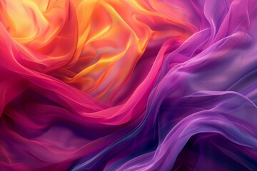 Colorful Silky Textures in Vibrant Shades of Orange, Pink, Purple, and Yellow Flowing Gracefully, Creating a Dreamy and Ethereal Abstract Background
