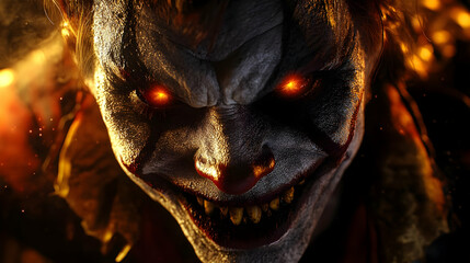 The Glowing Eyes of a Horrifying Clown, a Nightmare Come to Life