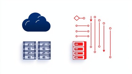 On-premise and Cloud Service Concept, illustrating local and global network solutions, highlighting virtual and physical data storage through a flat design.