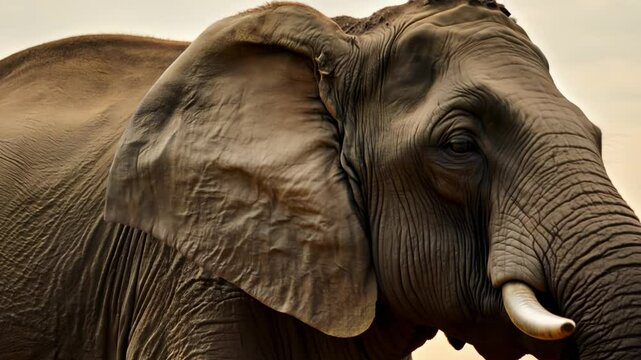 Elephant flapping ear while looking at sunset