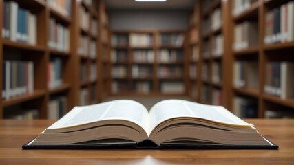 Obraz premium An open book lies on the table in the library.