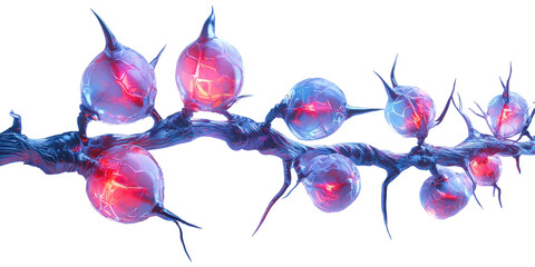 Branch with Glowing Berries Isolated on Transparent Background