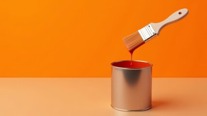 The brush was dipped into orange paint in a jar